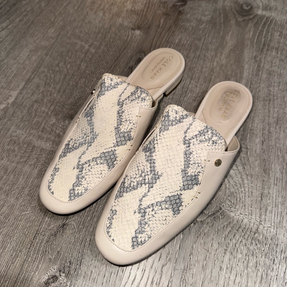 Cole Haan Cream and Gray Mules